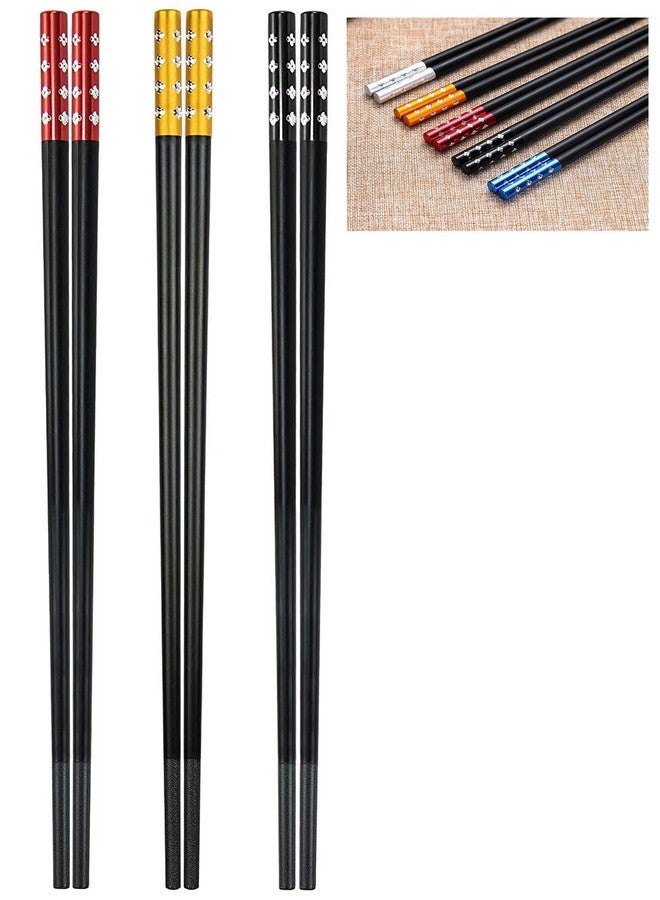 Iktu 5 Pairs Reusable Chopsticks Set - Fiberglass Japanese Chopsticks, Lightweight Easy to Use Chop Sticks with Case for Sushi, Noodles and Other Asian Food (Black Diamond) - Image 1